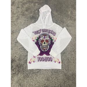 New Orleans Voodoo Hoodie Womans Small Sugar Skull Embellished Jeweled Pullover